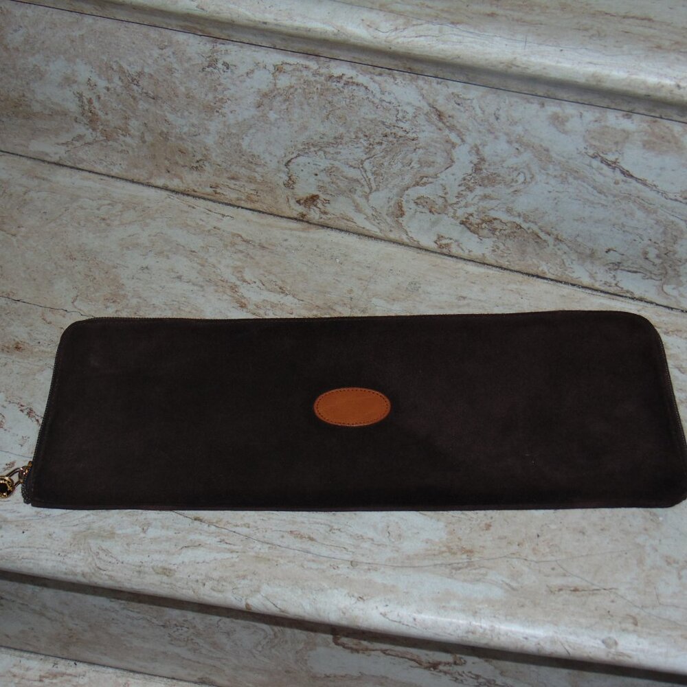 Oversized Eximious Made In Italy Dark Brown Suede Leather Luggage Clutch Bag 15"